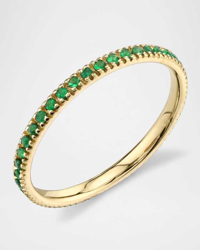 14K Yellow Gold Emerald Eternity Band Ring, Size 6